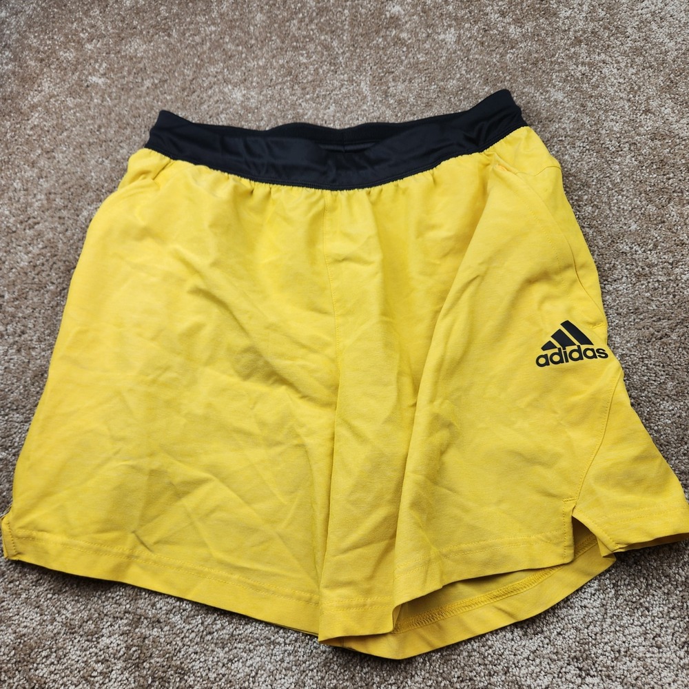 Adidas Aeroready Mens Athletic Shorts Yellow Black Zipper Pocket Size Medium